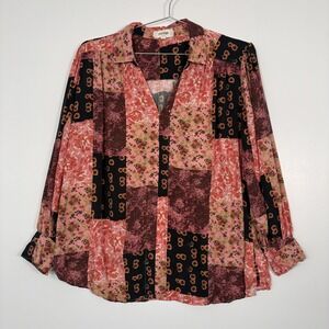 Porridge Blouse Womens Large Multicolor Floral Patchwork Button Tunic Top Boho